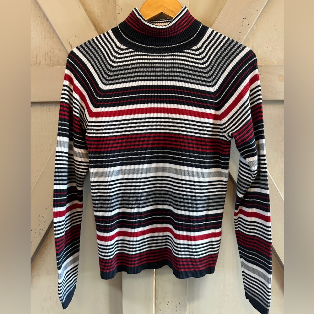 St. John’s Bay Striped Turtleneck Sweater Size Large Cotton Ribbed